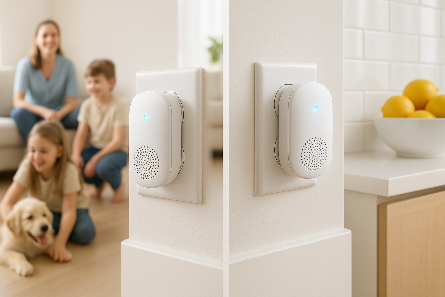 Title: Ultrasonic Pest Repeller (2-Pack)
Description: Plug-in devices that emit ultrasonic frequencies to deter rodents and insects without chemicals. Safe for use around children and pets.
